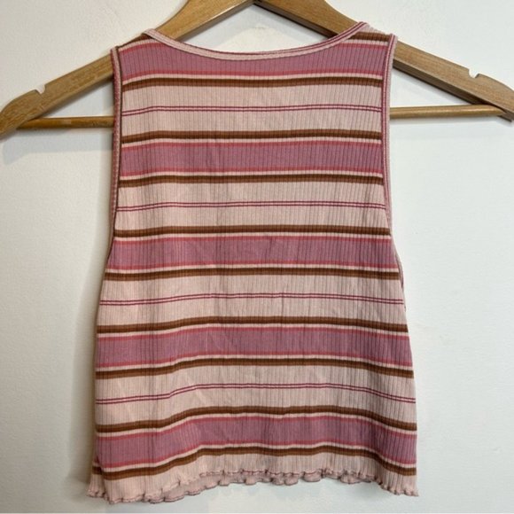 ☀️ 3/$15 American Eagle Soft & Sexy Rib AE Striped High-Neck Crop Tank Pink - Picture 4 of 6